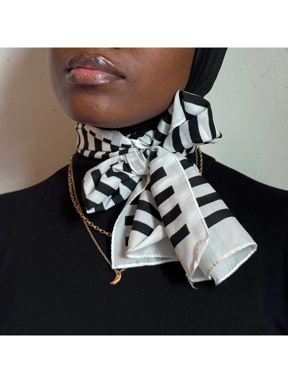 90s Black & White Striped Scarf Mod Monochrome Neckerchief Headwrap